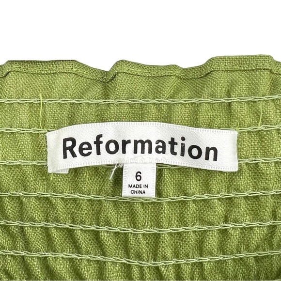 Reformation Vera Linen 2 Piece Set - Green Smocked Top & Matching Cropped Pants - Picture 10 of 12